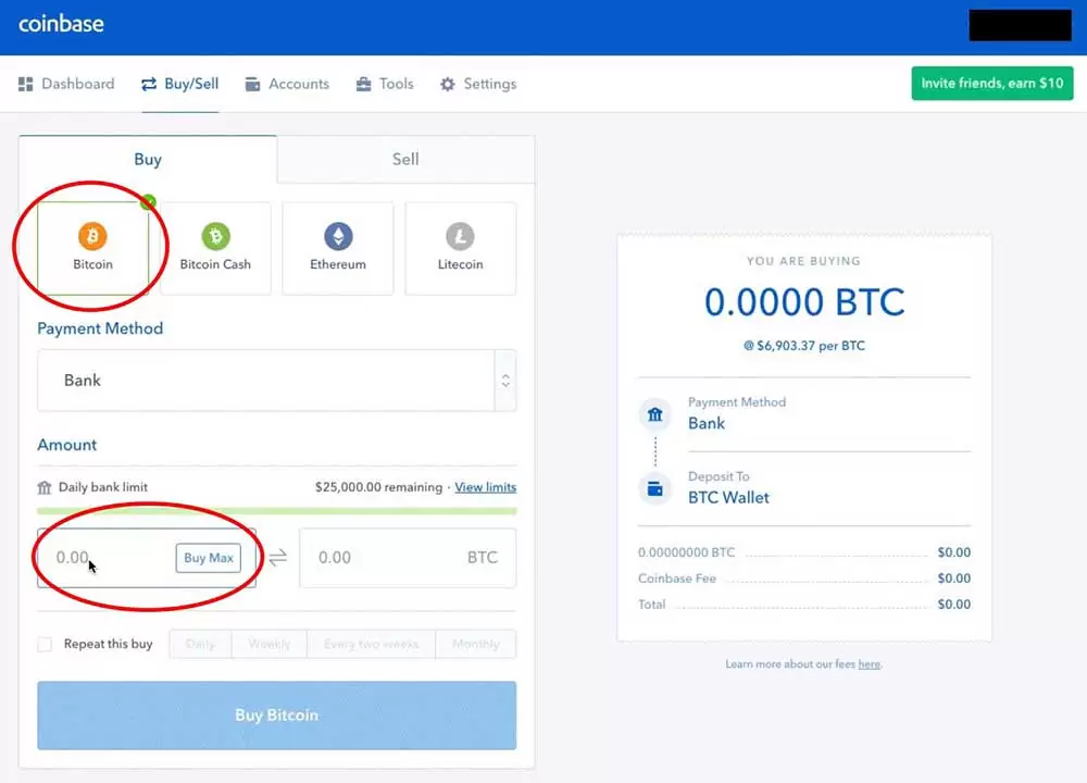 buy Bitcoin BTC on Coinbase