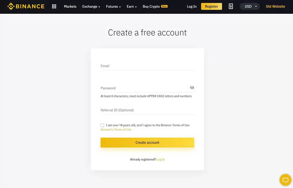 create Binance account